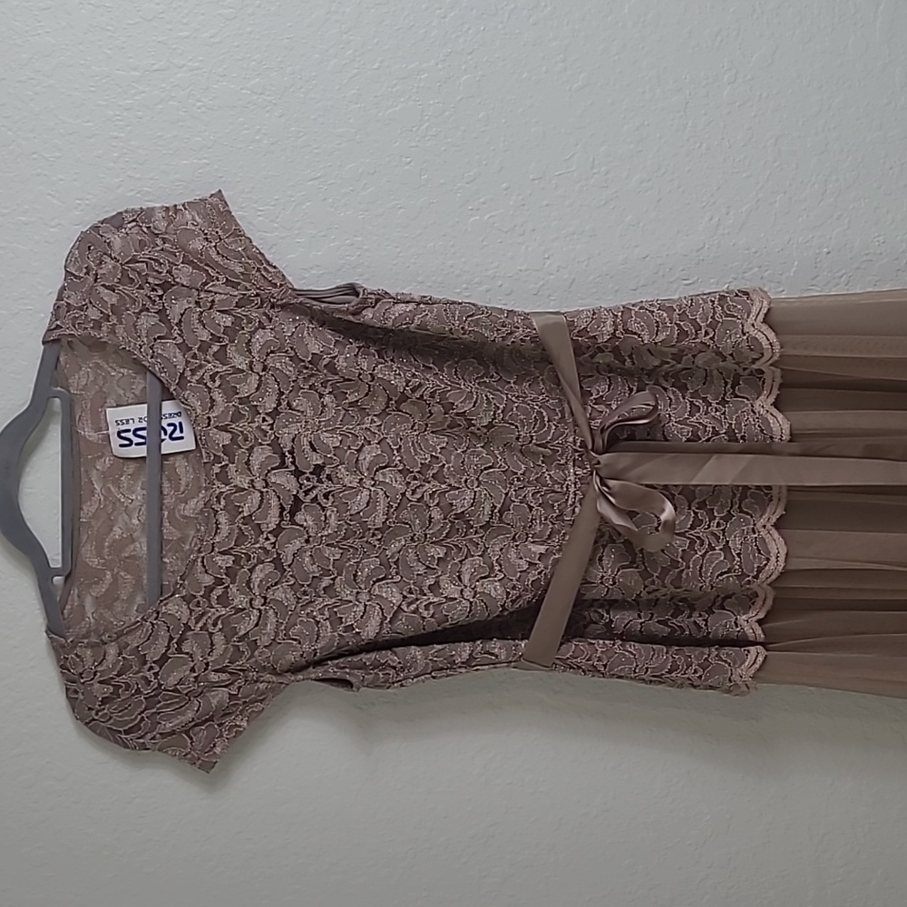 Candalite lace sequin Long Tan Dress Size Large - Picture 2 of 8
